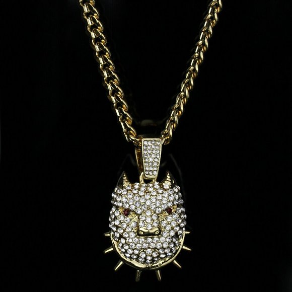 14k Gold Pitbull 30" Cuban Chain + Pendant New